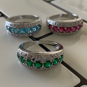 Synthetic emerald, gemstone, chunky bubble ring